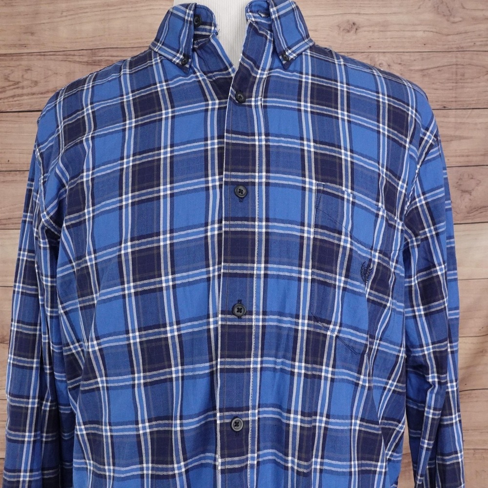 Chaps Shirt Mens XL Blue Plaid Long Sleeve Button-Up Embroidered